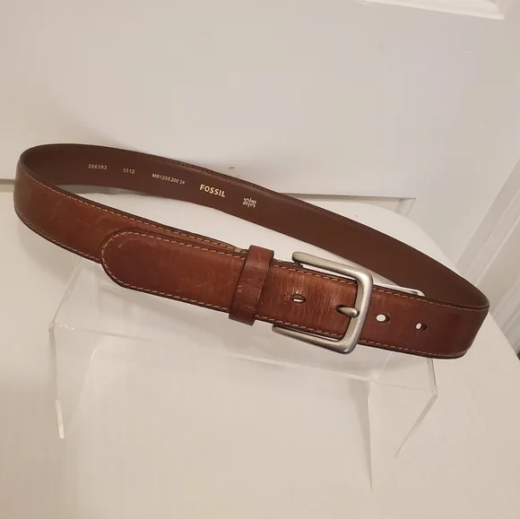 Fossil "Joe" Brown Leather Belt Size 38, Casual, Classic - Picture 1 of 13